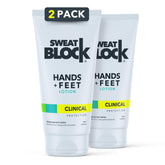 SweatBlock hand-lotion-palm-application shows quick-drying moisture control for hands