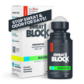 SweatBlock roll-on bottle closeup showing maximum-strength sweat control.