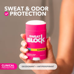 SweatBlock Women deodorant application close-up showing smooth glide for daily use.