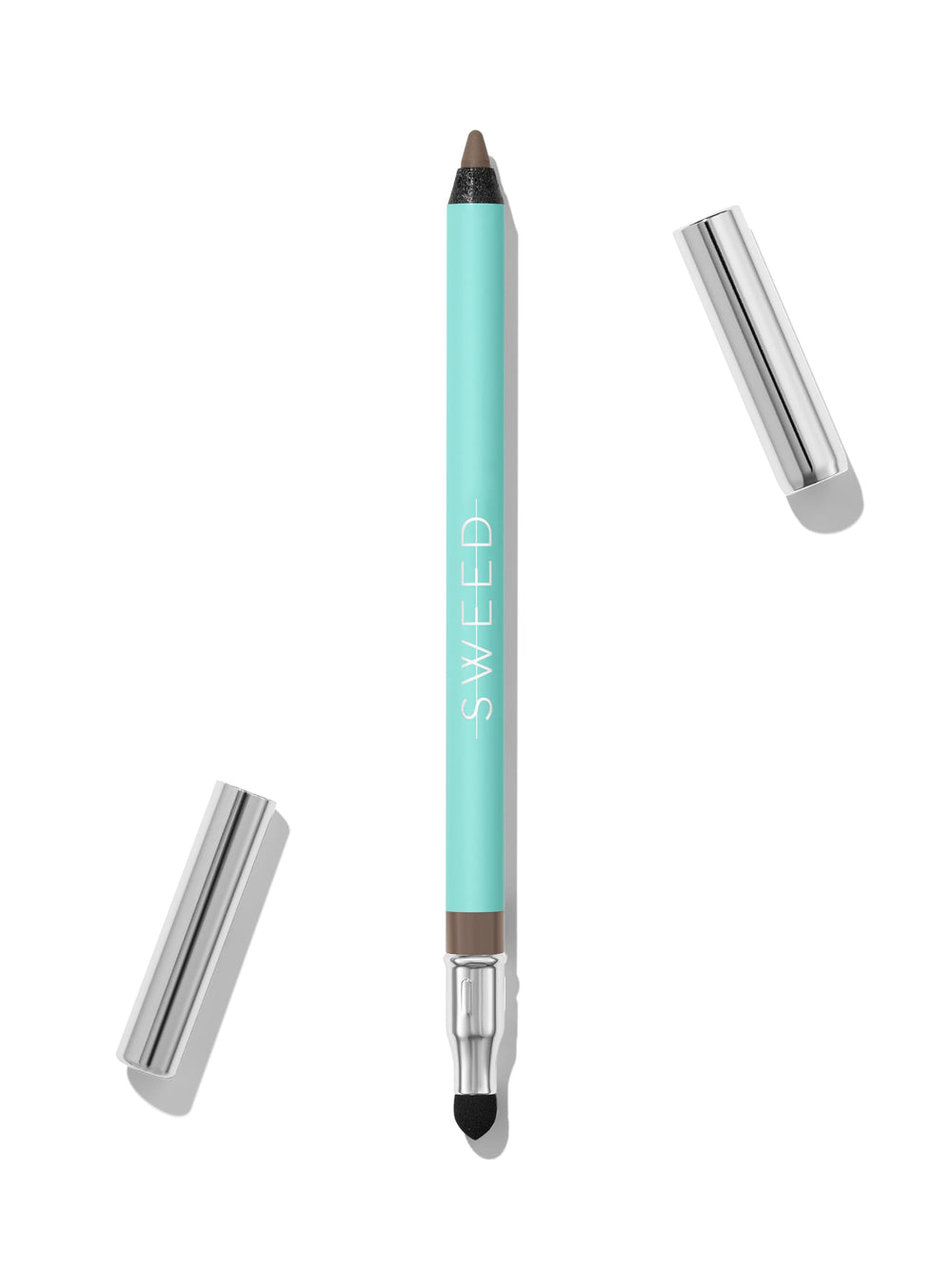 Sweed Satin Eyeliner Mink Greige pencil swatch shows creamy texture for soft definition.