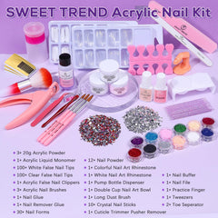 Sweet Trend acrylic powder collection in clear white pink, ideal for versatile home nail designs.