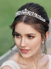 SWEETV silver wedding tiara detail crystals captures varied Austrian stones for luxe shine