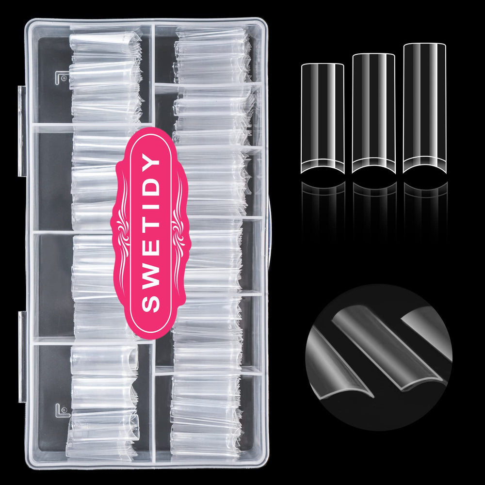 SWETIDY clear nail tips box showing organized packaging for easy DIY nails.