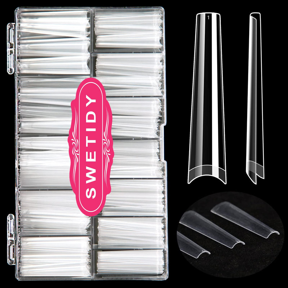 SWETIDY No C Curve 3XL coffin nails pack showing long dramatic length and clean edges for extensions