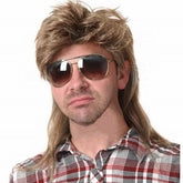 Swiking men's mullet wig light brown front view for retro party look