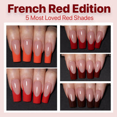 SXC Red Series medium square nails with bold coffin shape and French tip