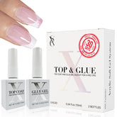 SXC X-Pro Tips Top Coat bottle closeup for glossy, scratch-resistant finish for French nails.