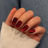 SXVME Burgundy Nails press on wine-red short oval cat eye kit for quick chic looks.