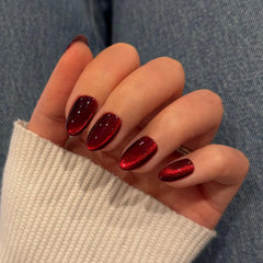 SXVME Burgundy Nails press on wine-red short oval cat eye kit for quick chic looks.