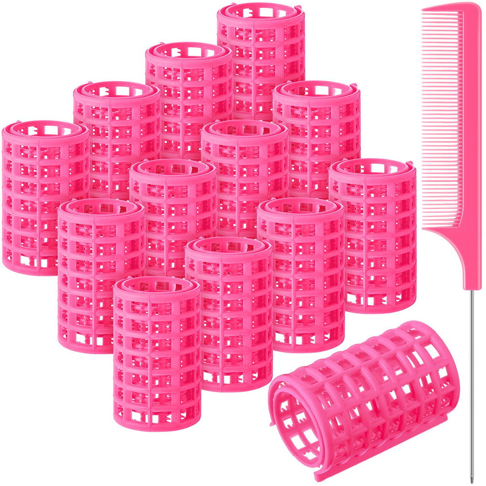 Syhood 12pcs plastic hair rollers large pink for easy DIY curls