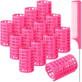 Syhood 12pcs plastic hair rollers large pink for easy DIY curls