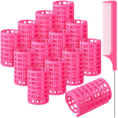 Syhood 12pcs plastic hair rollers large pink for easy DIY curls