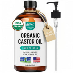 SYLVANA castor oil amber glass bottle with pump for easy, mess-free use