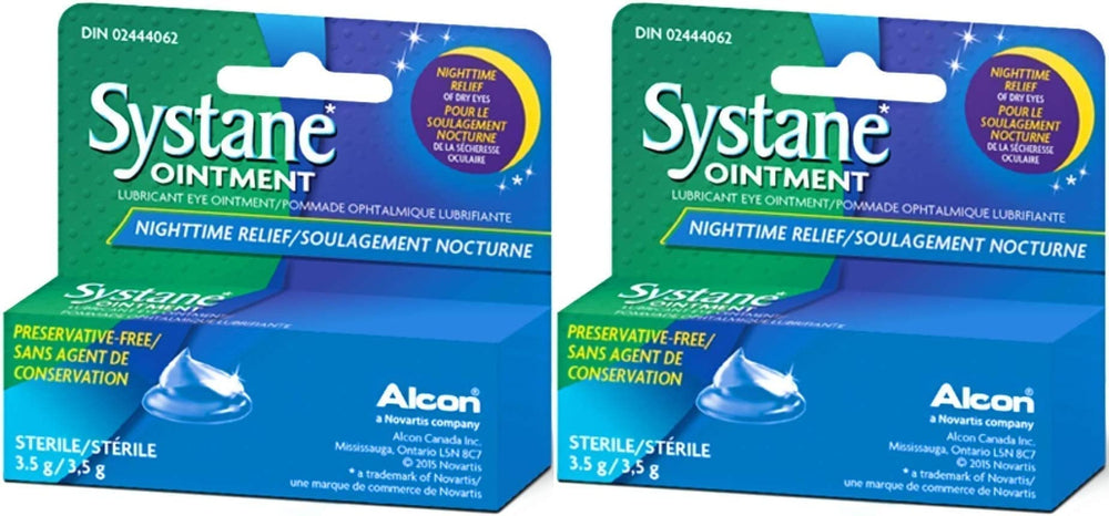 Systane Nighttime Ointment 2-pack pack shot with new packaging design for overnight use