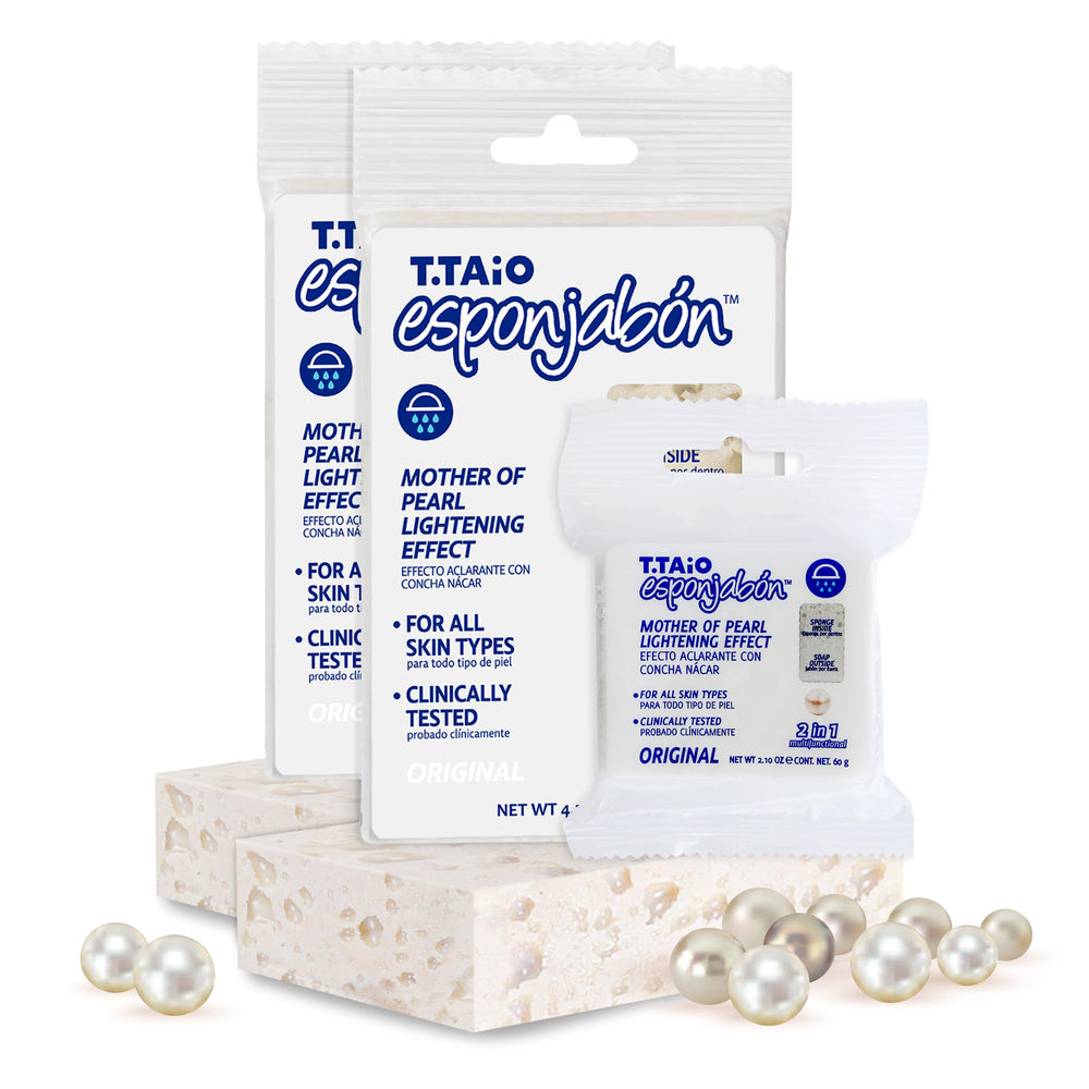 T.TAIO Esponjabon Mother of Pearl sponge wet-lather for a refreshing cleanse.