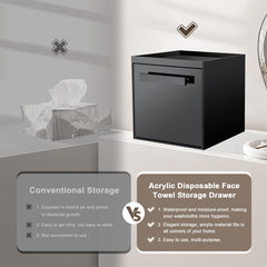 TAINESS drawer-open view highlighting transparent acrylic drawer for quick towel access
