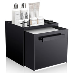 TAINESS glossy black towel box front view showing organized towels