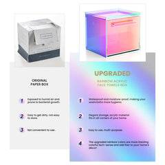 TAINESS Rainbow disposable towels box with drawer open shows organized storage and easy refills.