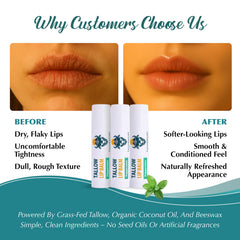 Tallowbourn beeswax formula builds a protective lip barrier.