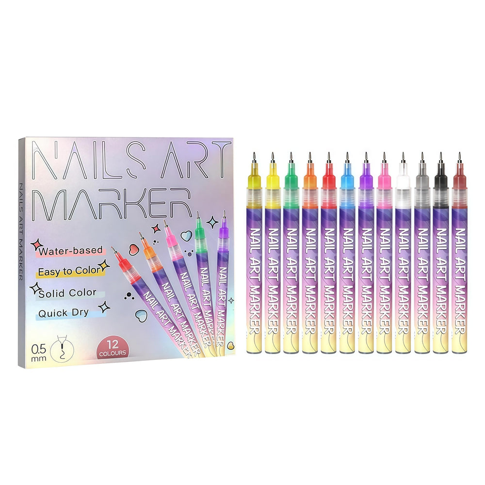 Talzpro 12-colors nail art pens swatches show vibrant palette for bold designs and color coordination.