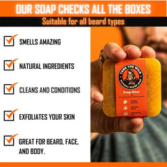 Tame The Wild beard wash bar in hand shows compact, travel-friendly design