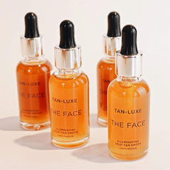 Tan-Luxe The Face Illuminating Drops applied to the face for even, natural-looking color.