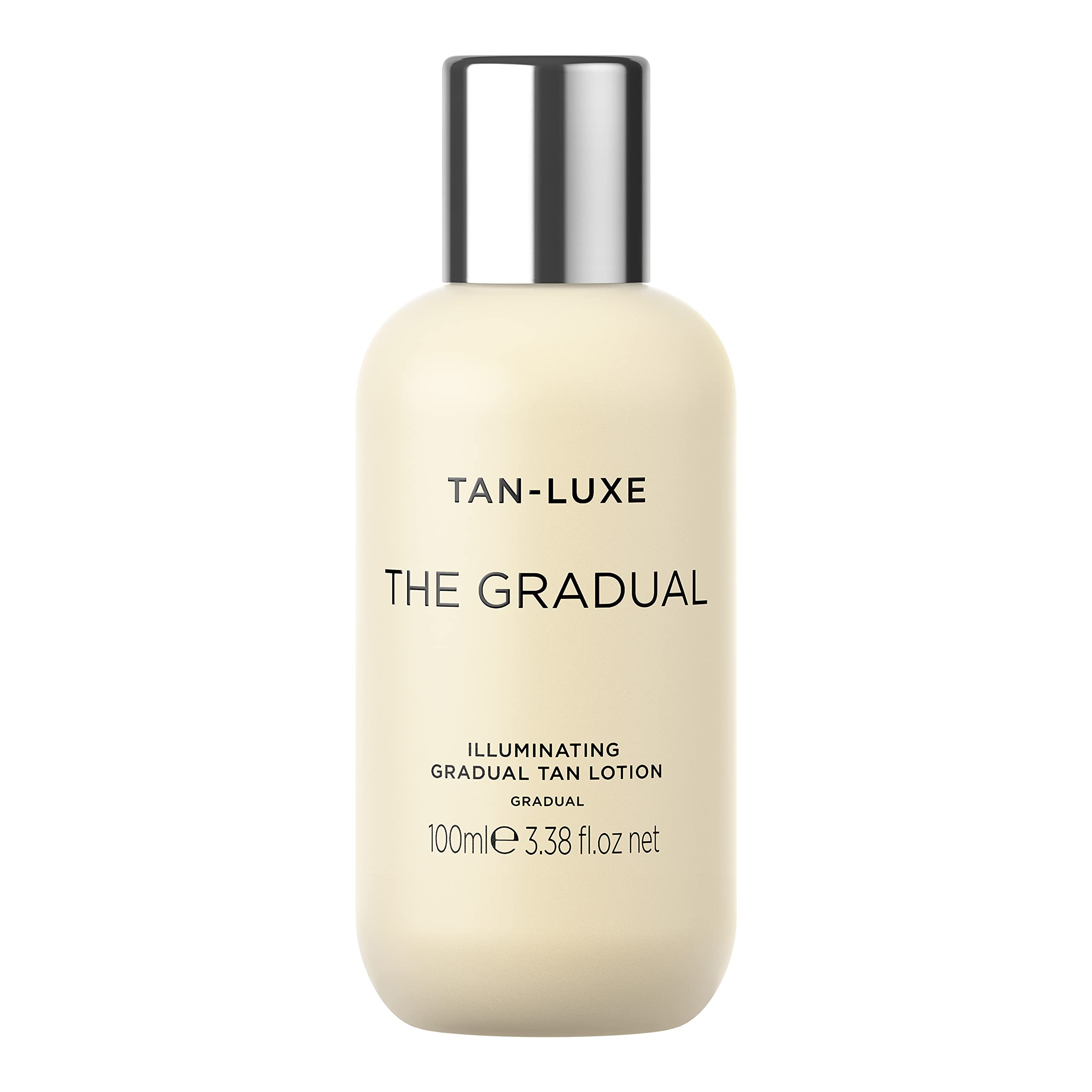 Tan-Luxe Gradual bottle showing a buildable, natural glow.