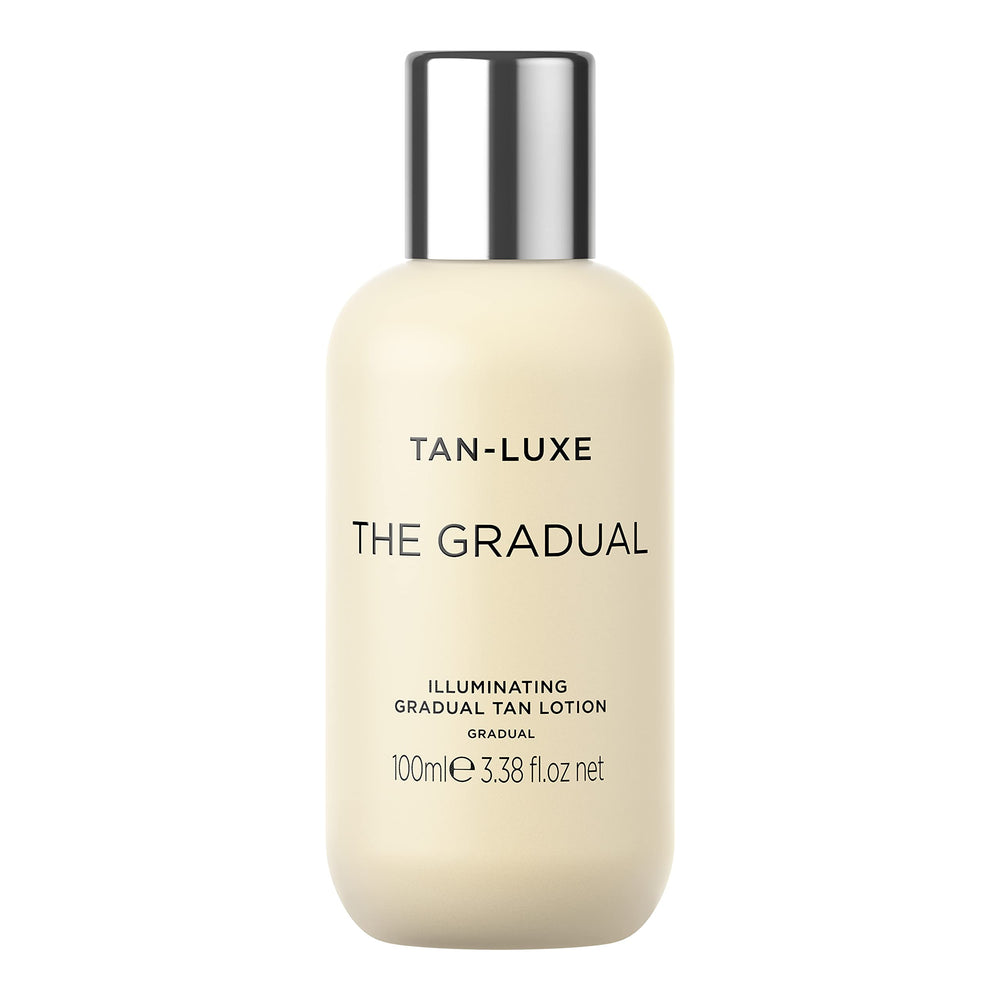 Tan-Luxe Gradual bottle showing a buildable, natural glow.