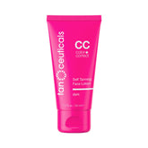 Tanceuticals facial self-tanner face-application shows natural sunless tan and smooth finish.