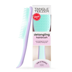 Tangle Teezer Fine & Fragile detangler close-up with lilac-mint bristles for gentle detangling on fragile hair