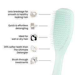 Tangle Teezer long-flex teeth detangling closeup emphasizes knot removal.