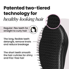 Tangle Teezer Original Detangler Panther Black side view emphasizes palm-friendly grip for quick detangling