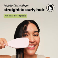 Tangle Teezer plant-based detangler brush wet-hair use demonstrates gentle detangling and reduced breakage.