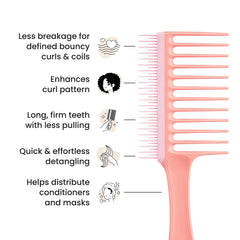 Tangle Teezer Wide Tooth Comb Peach soft rounded tips protect scalp during detangling.