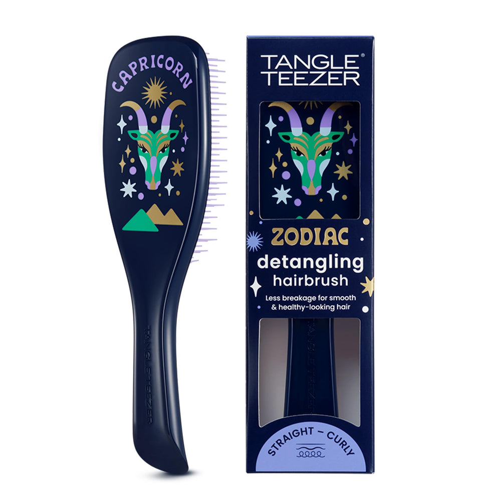 Tangle Teezer Zodiac Capricorn artwork on detangler for stylish gentle detangling daily.