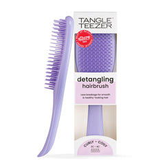 Tangle Teezer Ultimate Detangler purple passion close-up showing two-tiered teeth for gentle detangling on curls