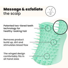 Tangle Teezer brush shown for wet or dry use with gentle cleansing.