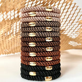 Tanha 15Pcs hair ties brown pack closeup showing sturdy elastic for secure, no-slip styling.