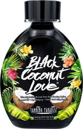Tanning Paradise Black Coconut Love lotion jar close-up highlighting hydration.