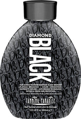 Tanning Paradise Diamond Black bottle pour showing transfer-resistant tanning for clean clothes
