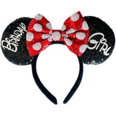 Tarocynn Birthday Mouse Ears Headband in black with ears and bow, perfect for party photos and cosplay.