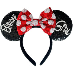 Tarocynn Birthday Mouse Ears Headband in black with ears and bow, perfect for party photos and cosplay.