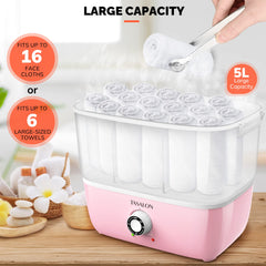 TASALON hot towel steamer lid-open towel loading demonstrates large capacity.