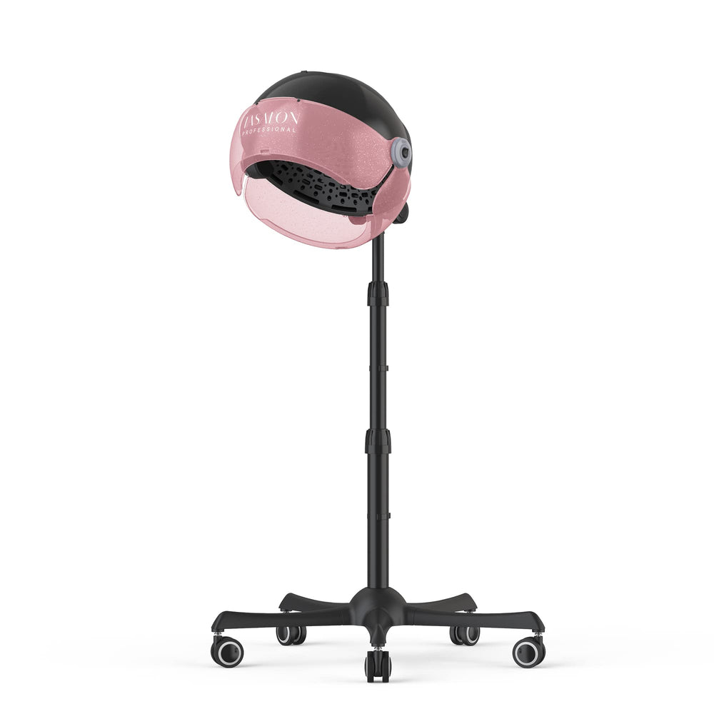 TASALON Ionic Hooded Hair Dryer pink face highlights quick, even drying for at-home professional results.