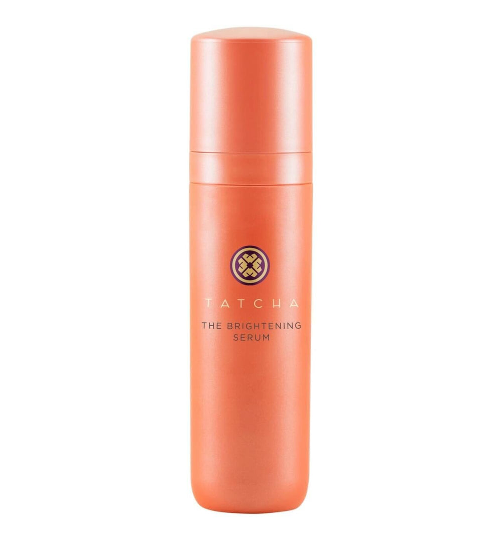 TATCHA The Brightening Serum bottle closeup highlighting brightening formula for radiant skin.