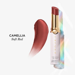 TATCHA Kissu Lip Tint Camellia application demonstrates smooth glide and comfortable wear.