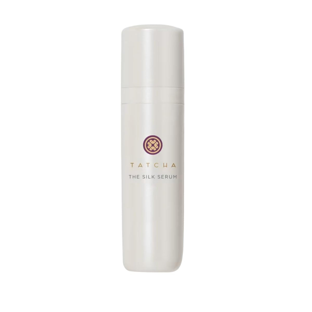 TATCHA Silk Serum bottle closeup shows a luxe texture and smoothing potential.