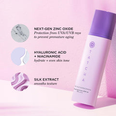 TATCHA Silk Sunscreen spread on skin for a sheer, radiant finish.