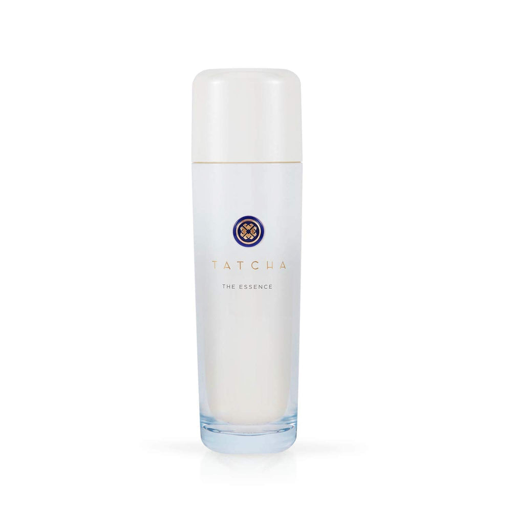 Tatcha The Essence bottle with dropper, showing oil-free hydration and smooth skin prep.