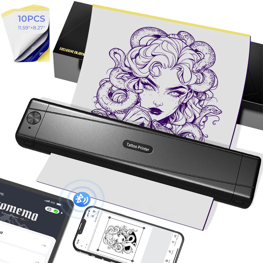 TATTMUSE 2025 stencil printer front view showing compact portable design for on-the-go tattooing